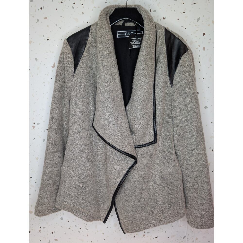 Blanc Noir Women's Drape Front Jacket Sweater Shacket Gray BlackSize XL